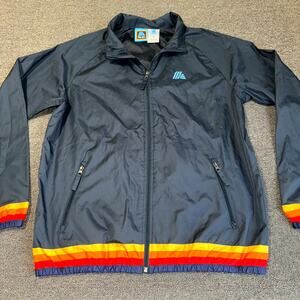 Aldi Windbreaker Jacket Adult Large Navy Blue Rainbow Stripe Full Zip Aldi Merch